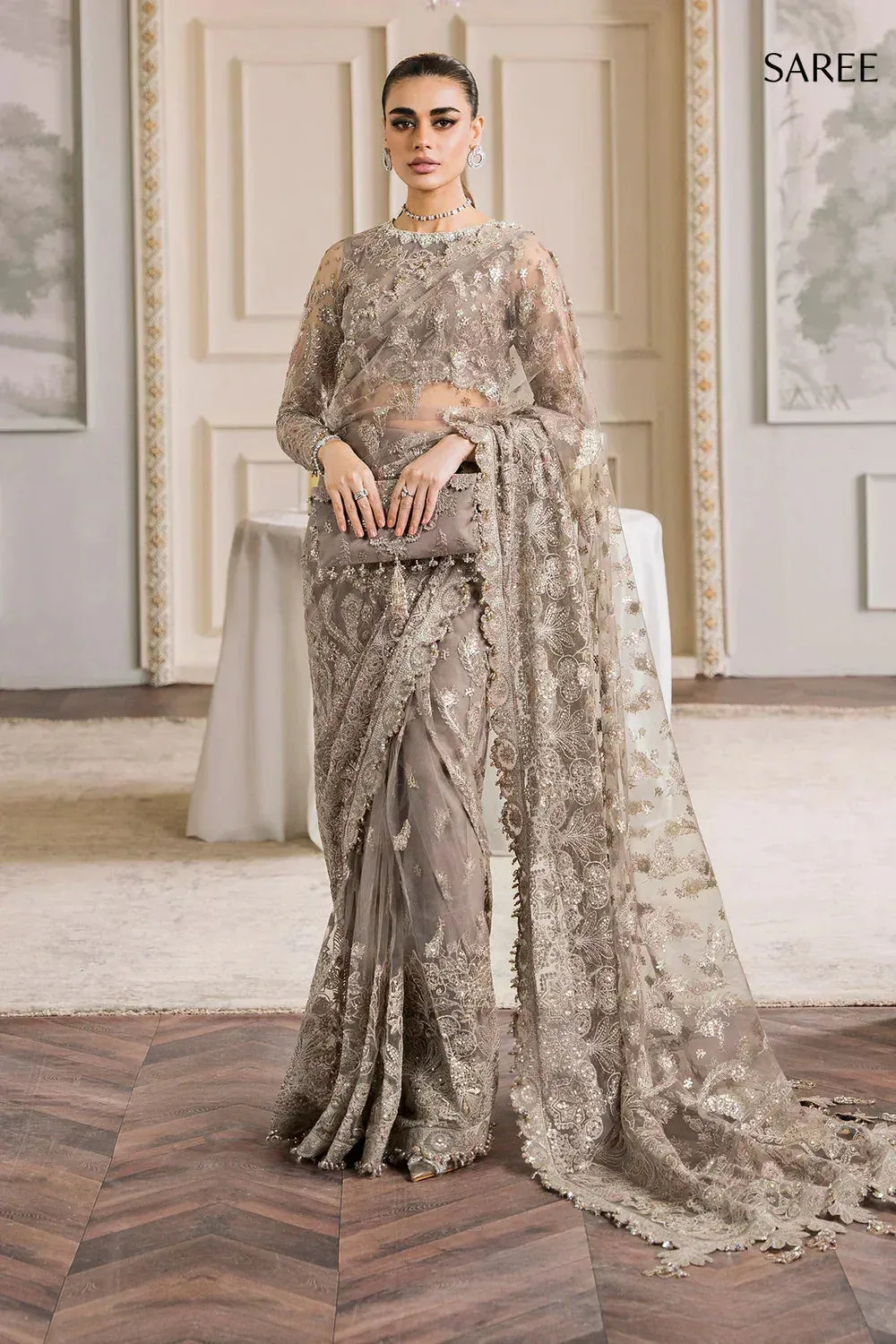 Baroque Chantelle Embroidered Collection Beige Organza – view 2 – Poshaq