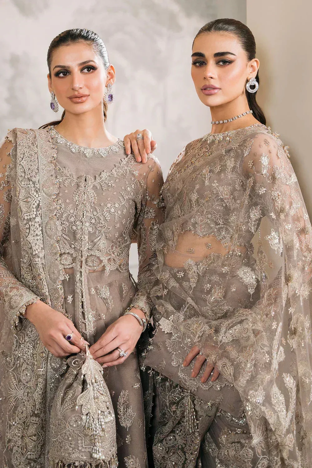 Baroque Chantelle Embroidered Collection Beige Organza – view 4 – Poshaq
