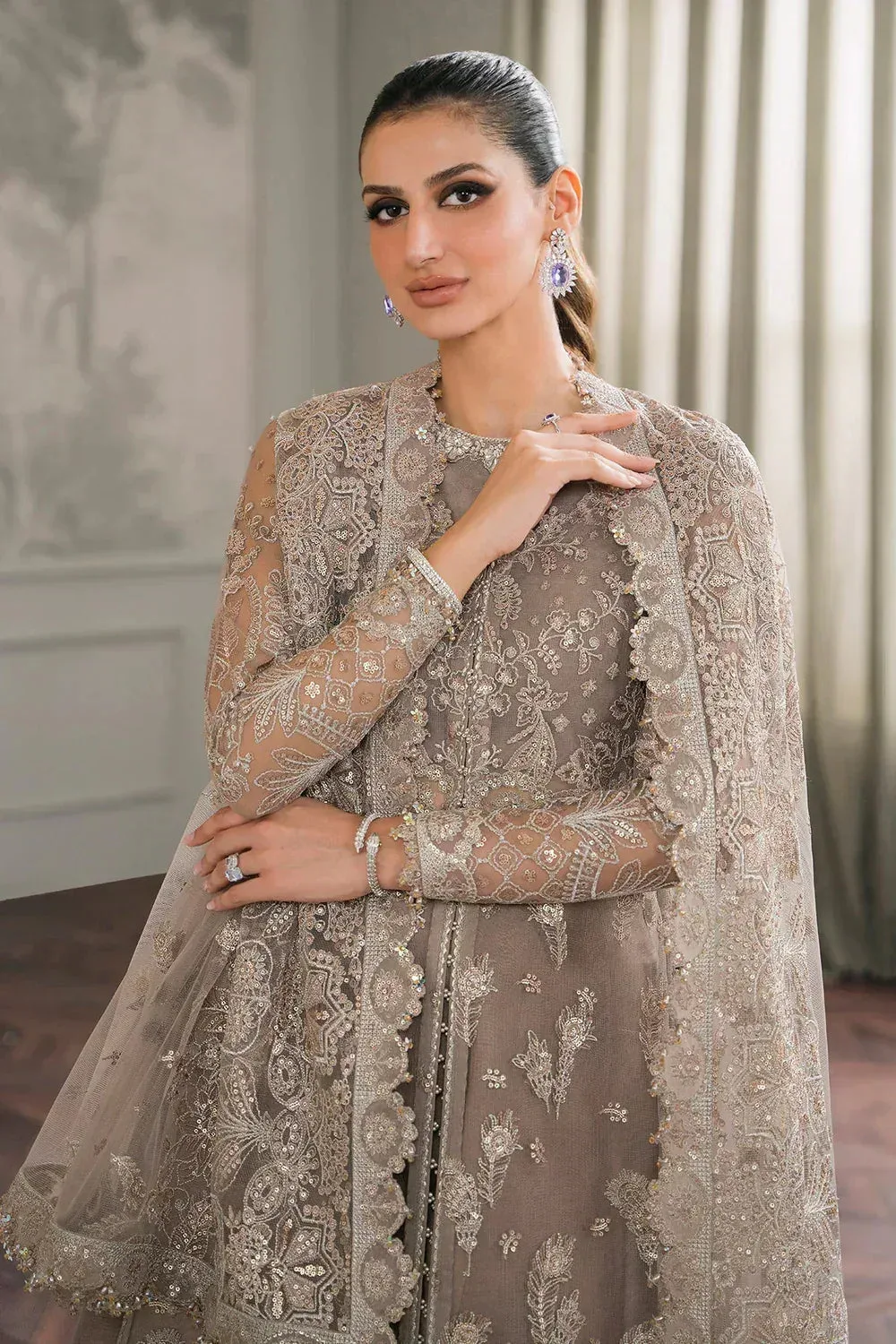 Baroque Chantelle Embroidered Collection Beige Organza – view 6 – Poshaq