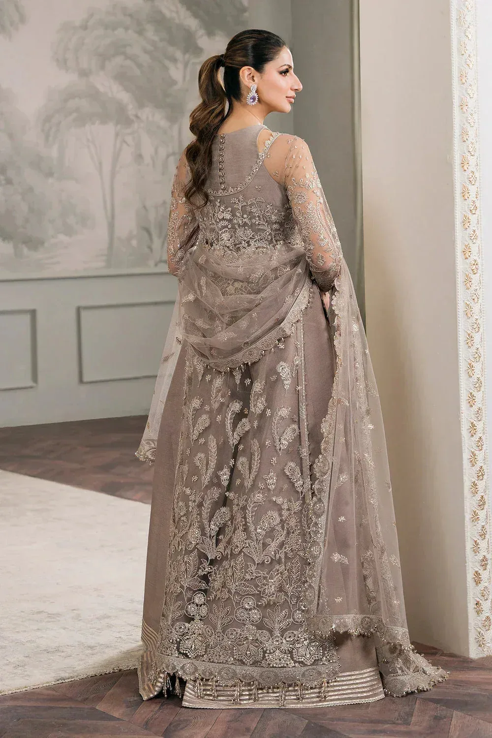 Baroque Chantelle Embroidered Collection Beige Organza – view 8 – Poshaq