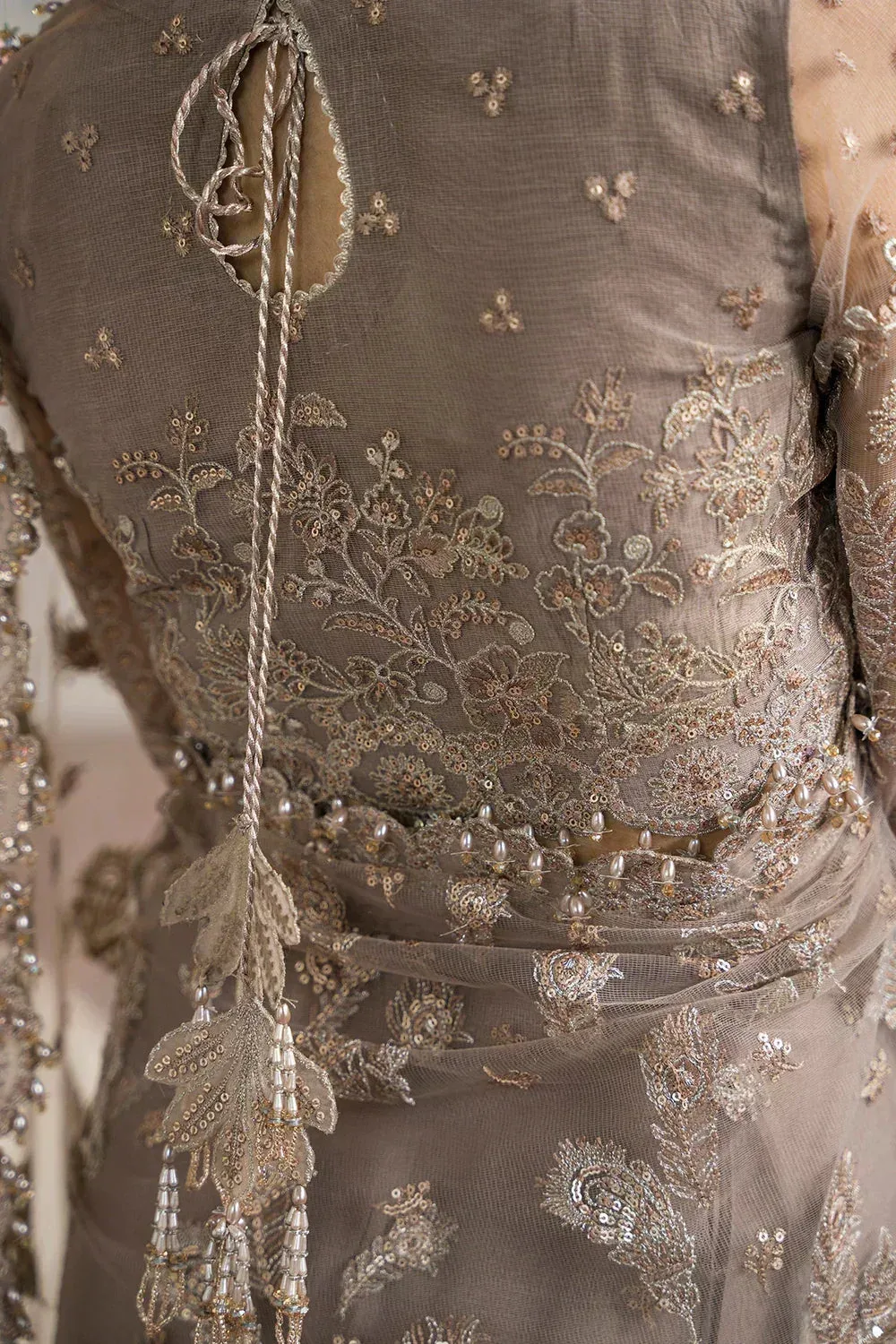 Baroque Chantelle Embroidered Collection Beige Organza – view 9 – Poshaq