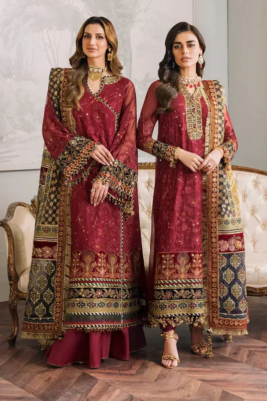 Baroque Chantelle Embroidered Collection Red Organza – view 1 – Poshaq