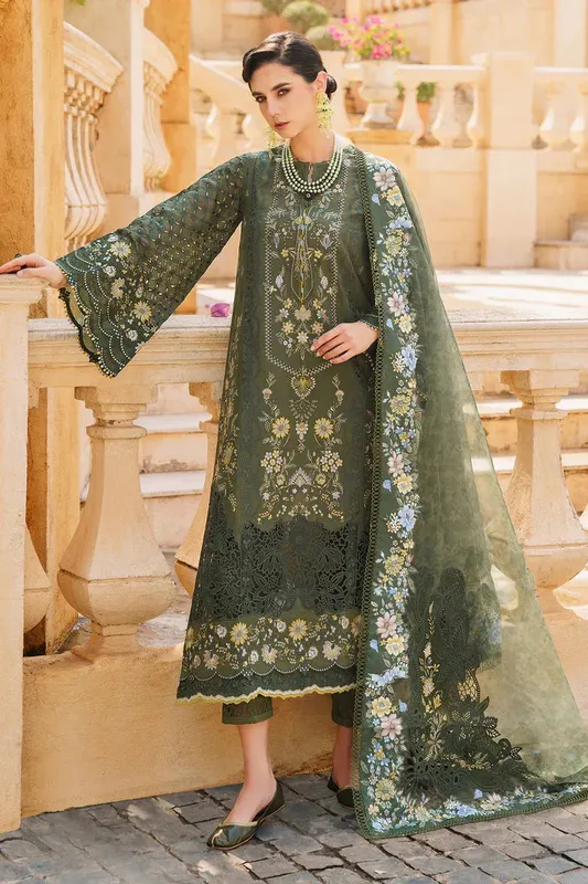 Baroque Swiss Lawn 24 Olive Organza – view 1 – Poshaq