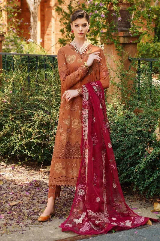 Baroque Swiss Lawn 24 Brown Organza – view 1 – Poshaq