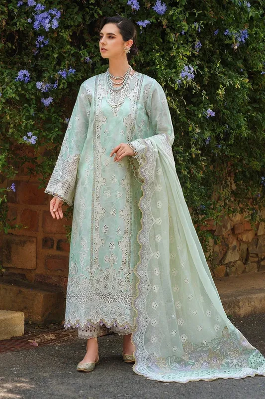 Baroque Swiss Lawn 24 Green Organza – view 1 – Poshaq
