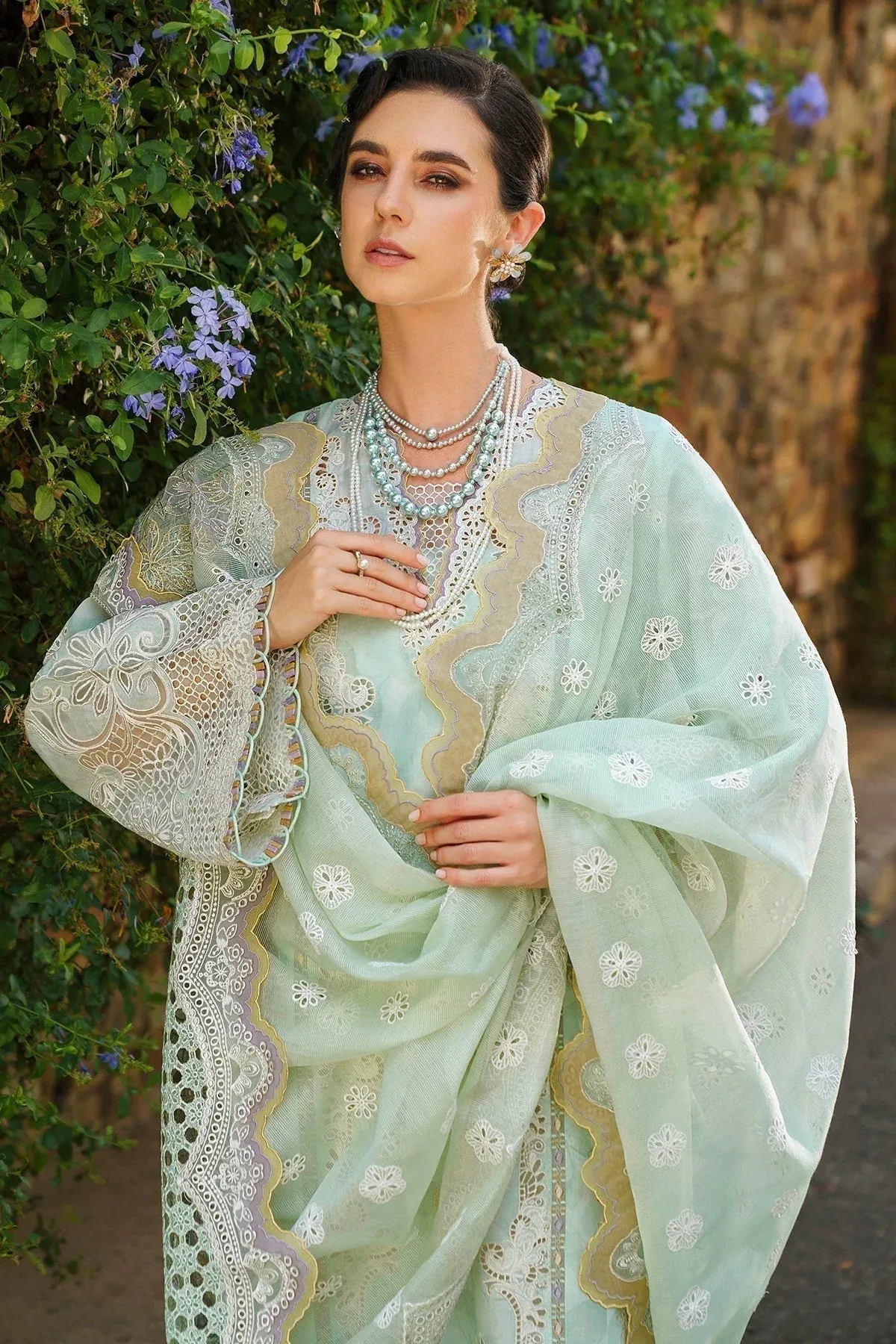 Baroque Swiss Lawn 24 Green Organza – view 3 – Poshaq