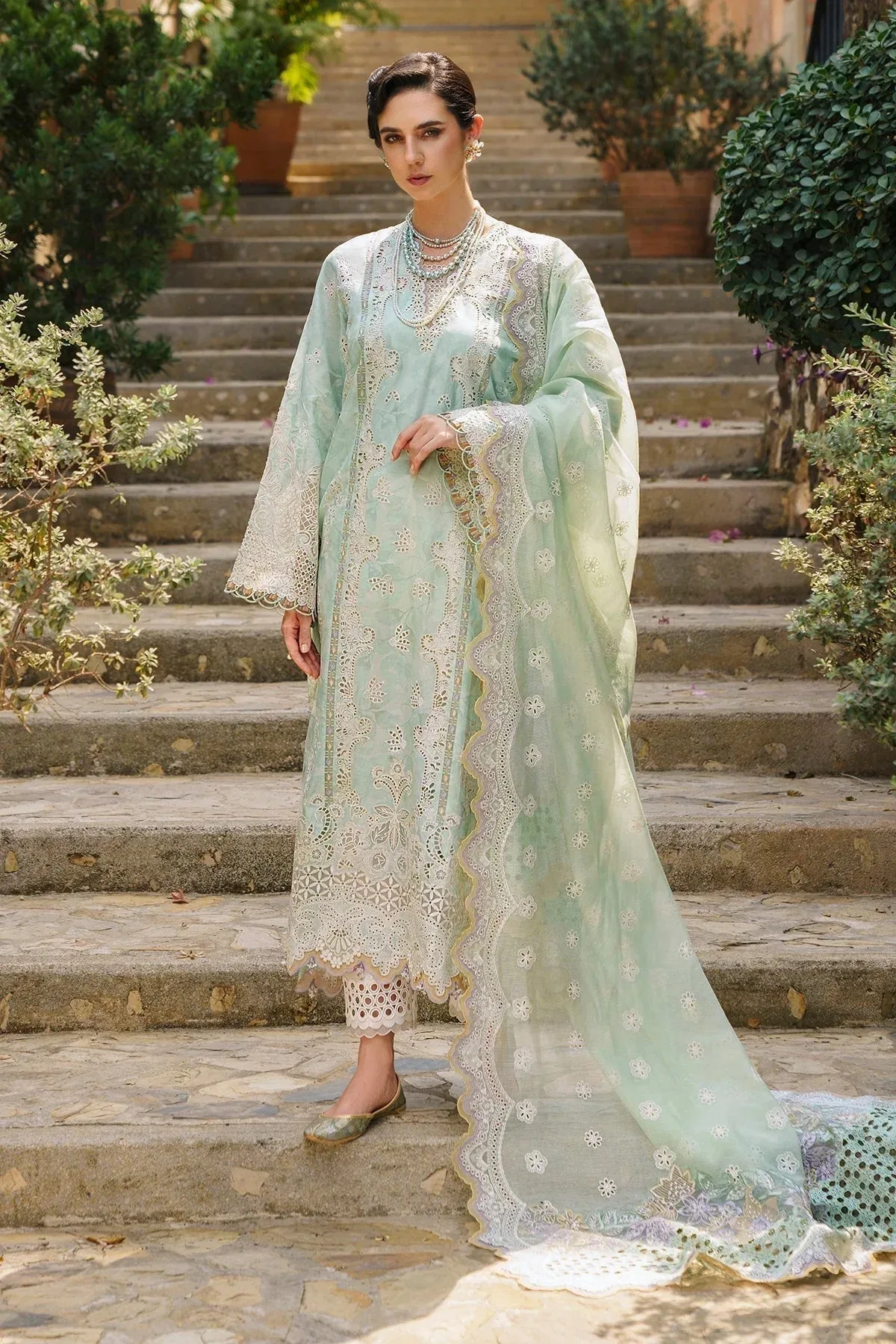 Baroque Swiss Lawn 24 Green Organza – view 4 – Poshaq