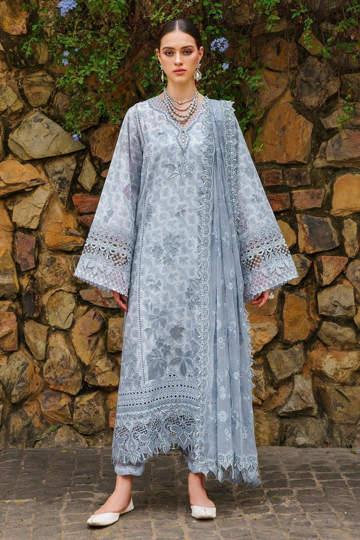 Baroque Swiss Lawn 24 Blue Organza – view 1 – Poshaq