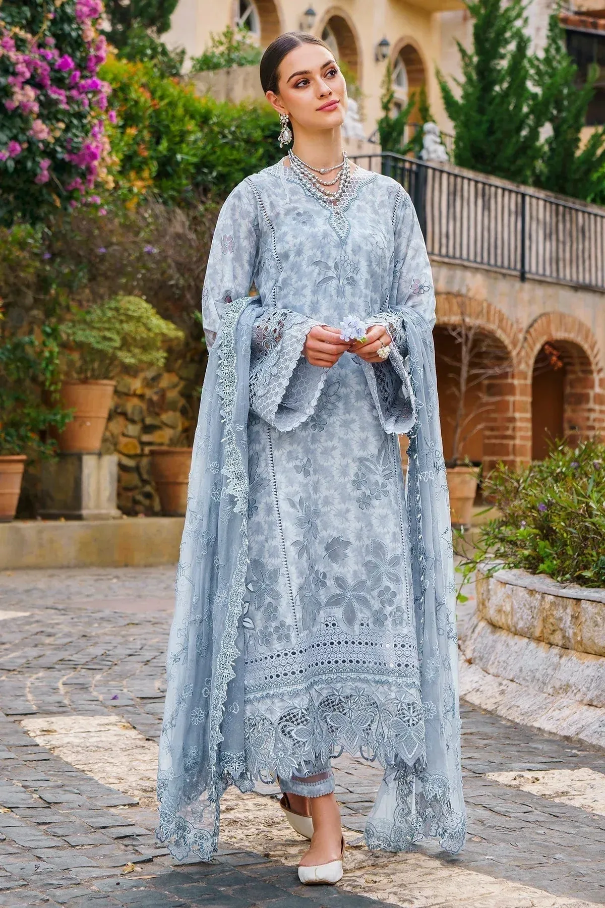 Baroque Swiss Lawn 24 Blue Organza – view 5 – Poshaq
