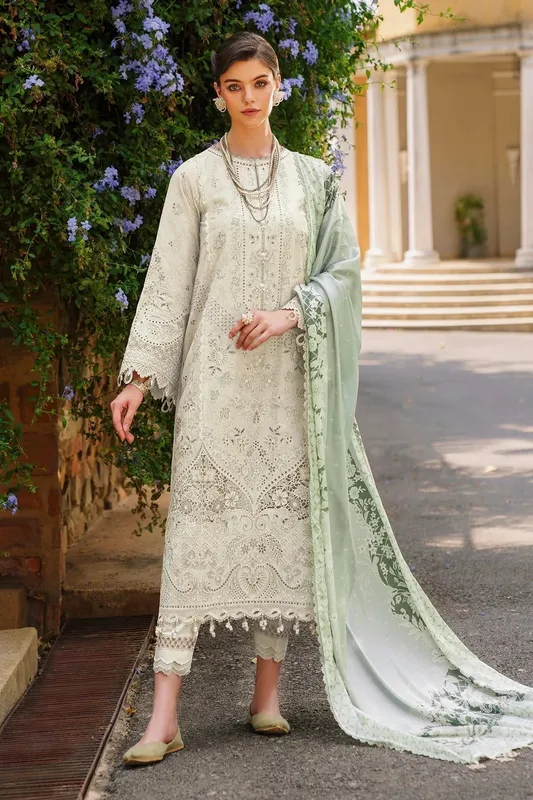 Baroque Swiss Lawn 24 Cream Organza – view 1 – Poshaq