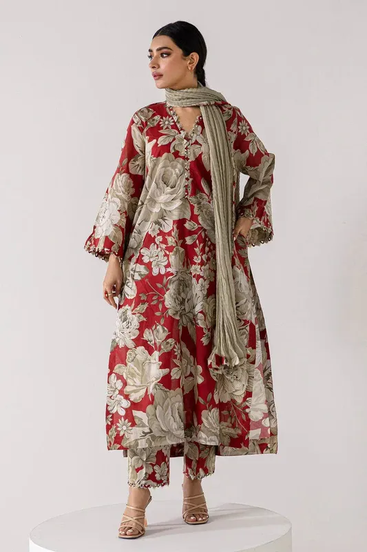 Baroque Lawn Collection 24 Red Cotton – view 1 – Poshaq