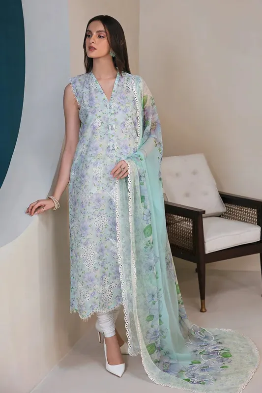 Baroque Lawn Collection 24 Sky Blue Chiffon – view 1 – Poshaq