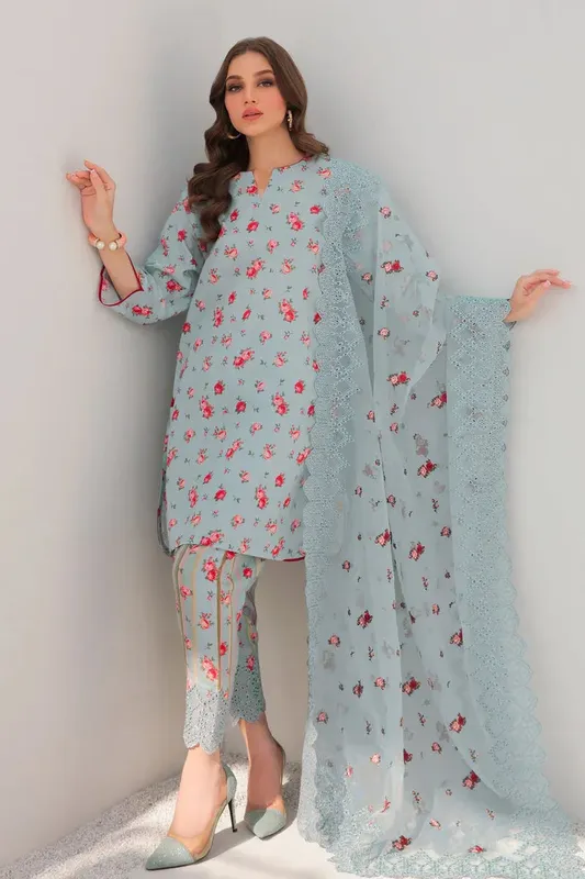 Baroque Lawn Collection 24 Grey Organza – view 1 – Poshaq