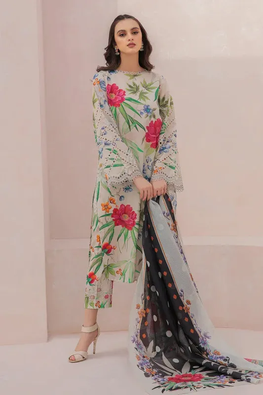 Baroque Lawn Collection 24 Off White Organza – view 1 – Poshaq