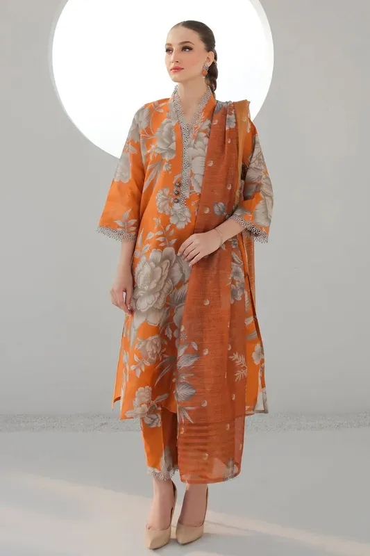 Baroque Lawn Collection 24 Orange Cotton – view 1 – Poshaq