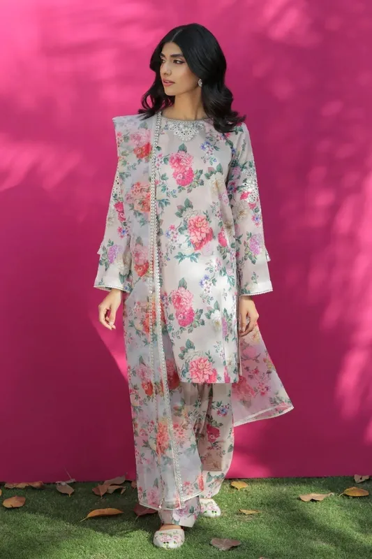 Baroque Lawn Collection 24 Grey Organza – view 1 – Poshaq