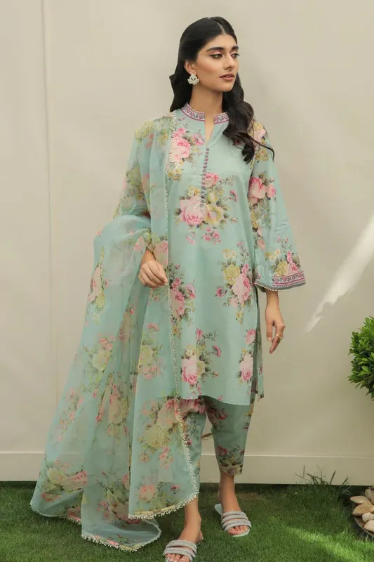 Baroque Lawn Collection 24 Green Organza – view 1 – Poshaq