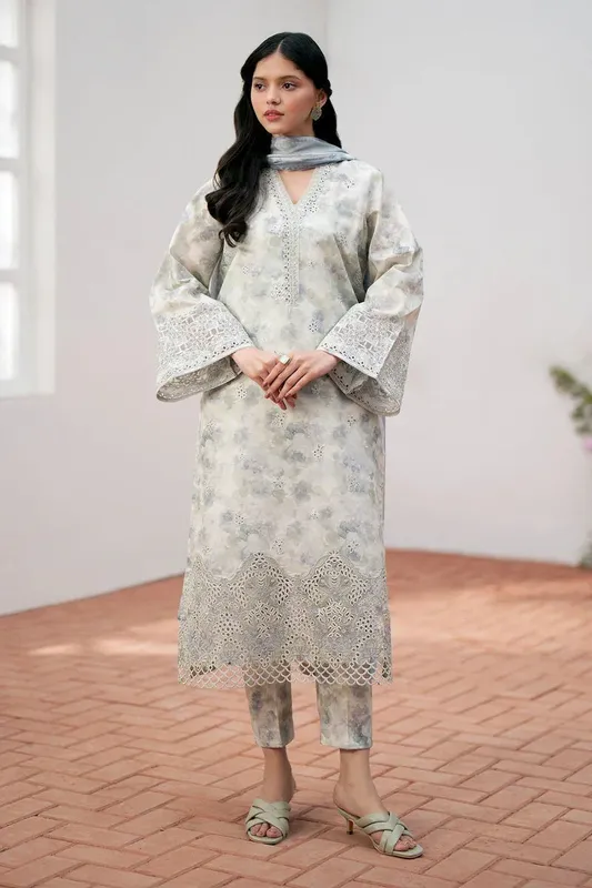 Baroque Lawn Collection 24 Grey Organza – view 1 – Poshaq