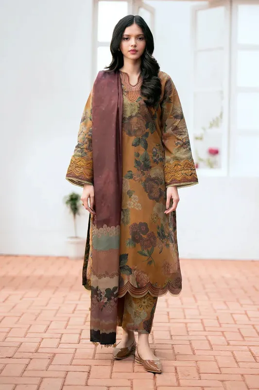 Baroque Lawn Collection 24 Brown Organza – view 1 – Poshaq