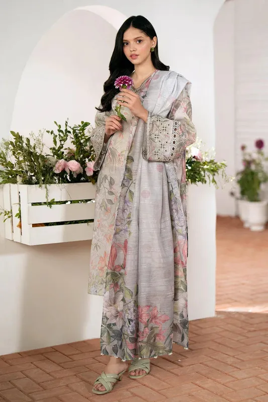 Baroque Lawn Collection 24 Grey Organza – view 1 – Poshaq