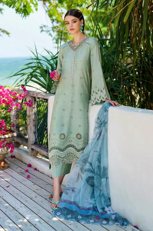 Baroque Lawn Collection 24 Green Jacquard – view 1 – Poshaq