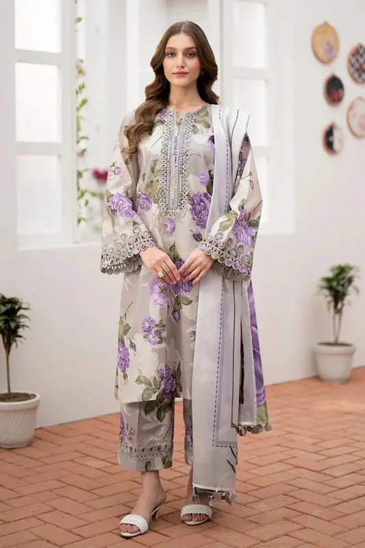 Baroque Lawn Collection 24 Grey Organza – view 1 – Poshaq