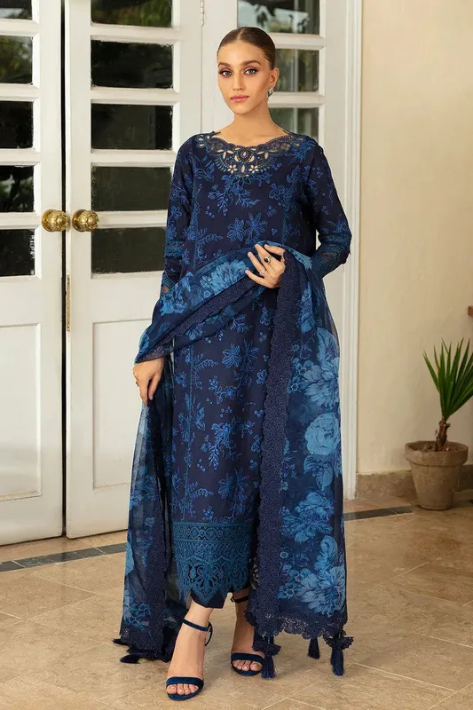 Baroque Lawn Collection 24 Blue Organza – view 1 – Poshaq