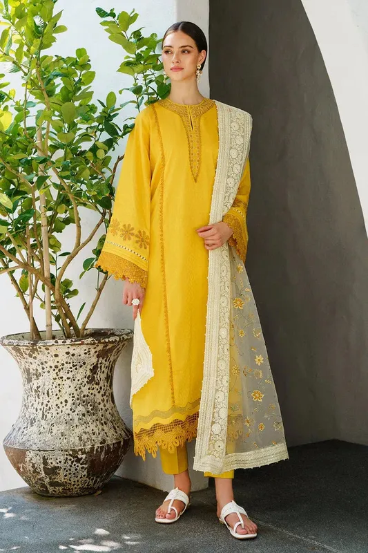 Baroque Lawn Collection 24 Yellow Jacquard – view 1 – Poshaq