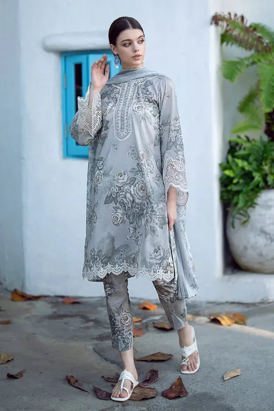 Baroque Lawn Collection 24 Grey Organza – view 1 – Poshaq