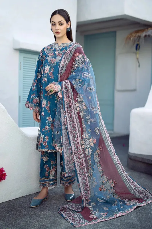Baroque Lawn Collection 24 Teal Organza – view 1 – Poshaq