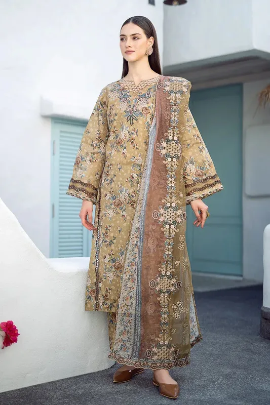 Baroque Lawn Collection 24 Brown Organza – view 1 – Poshaq