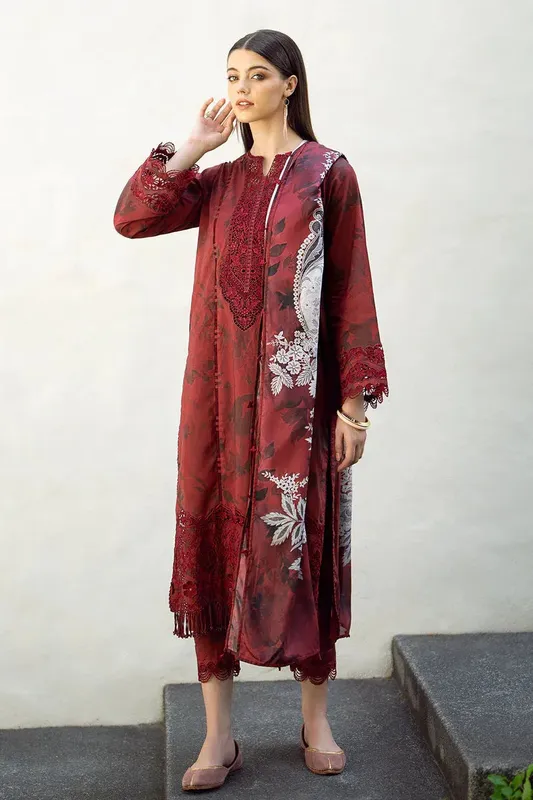 Baroque Lawn Collection 24 Maroon Organza – view 1 – Poshaq