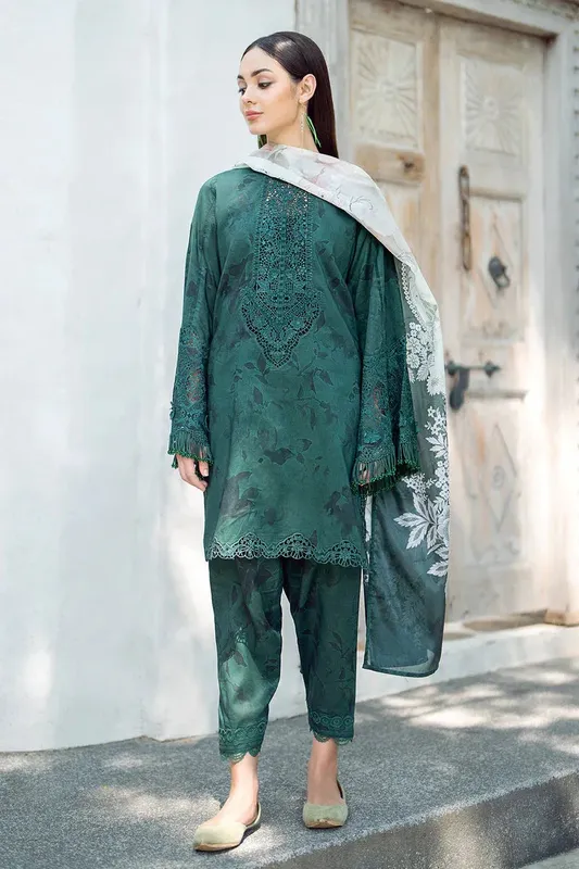 Baroque Lawn Collection 24 Bottle Green Organza – view 1 – Poshaq