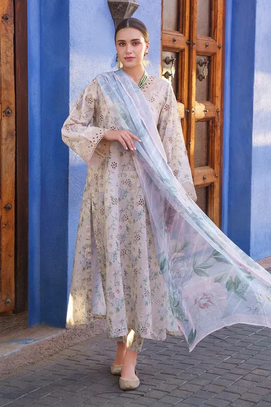 Baroque Lawn Collection 24 Grey Organza – view 1 – Poshaq