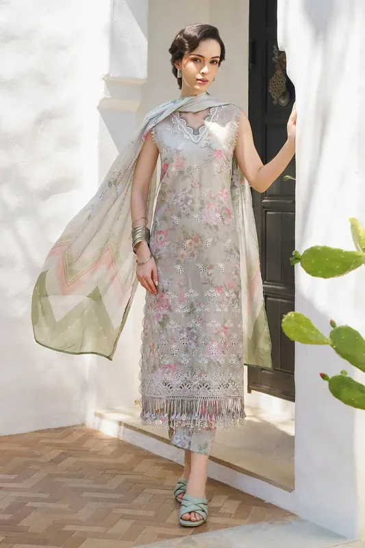 Baroque Lawn Collection 24 Grey Organza – view 1 – Poshaq
