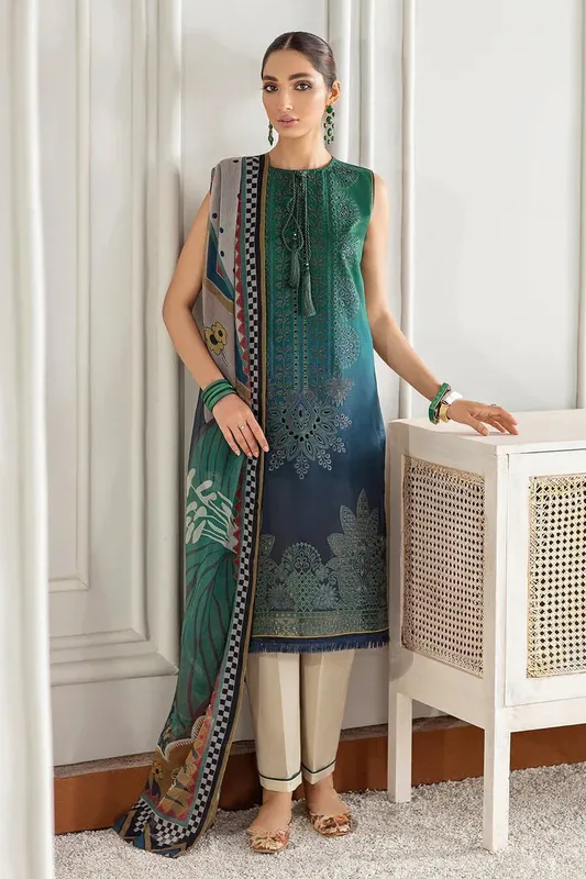 Baroque Lawn Collection 24 Green Chiffon – view 1 – Poshaq