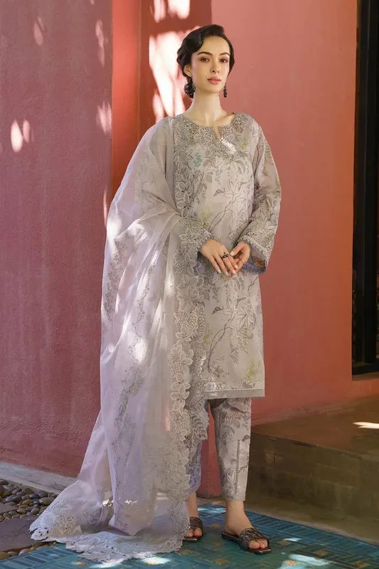 Baroque Lawn Collection 24 Grey Organza – view 1 – Poshaq