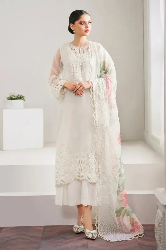 Baroque Luxury Pret 24 White Organza – view 1 – Poshaq