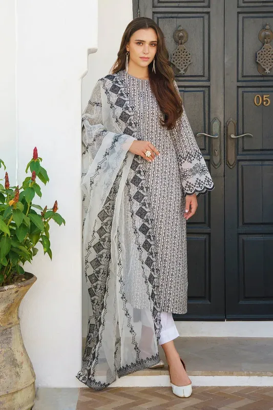 Baroque Luxury Pret 24 Grey Organza – view 1 – Poshaq