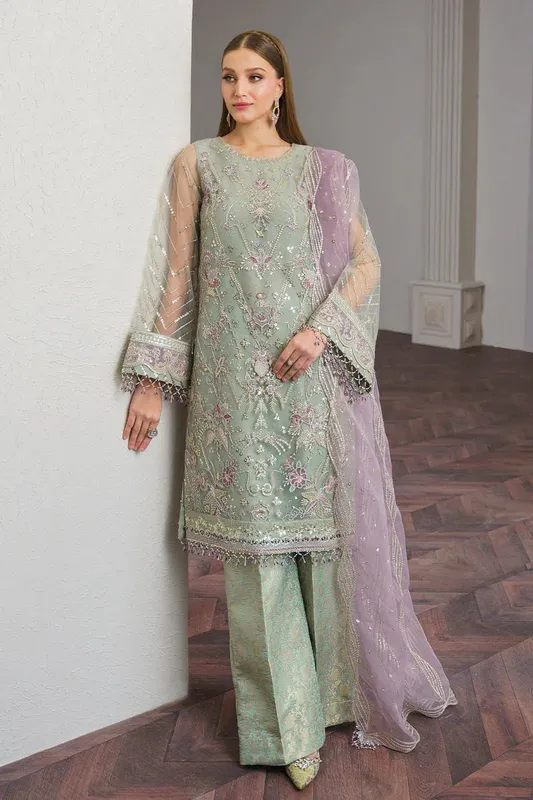 Baroque Luxury Pret 24 Grey Organza – view 1 – Poshaq