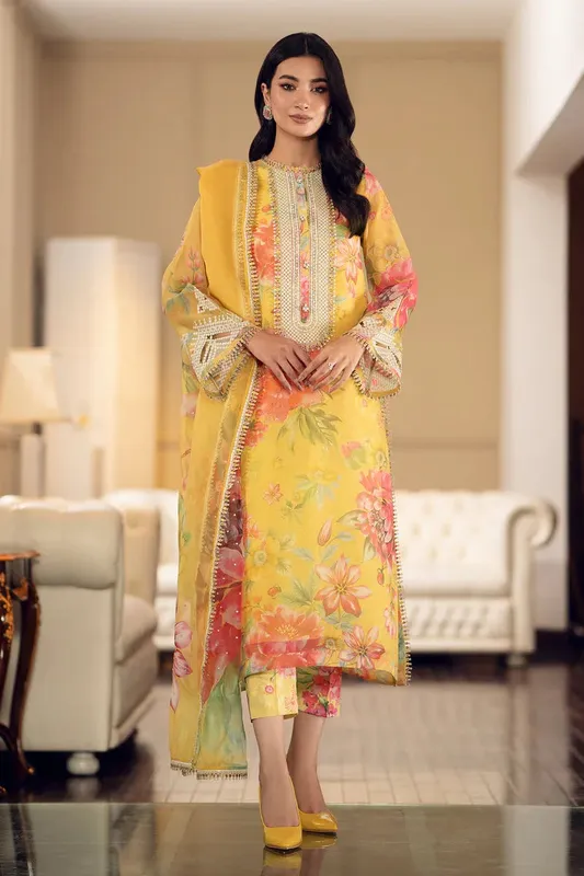 Baroque Luxury Pret 24 Yellow Organza – view 1 – Poshaq