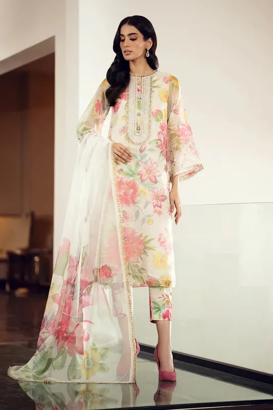 Baroque Luxury Pret 24 White Organza – view 1 – Poshaq