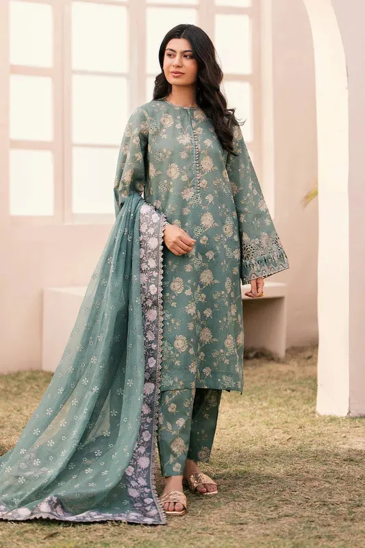 Baroque Luxury Pret 24 Green Organza – view 1 – Poshaq