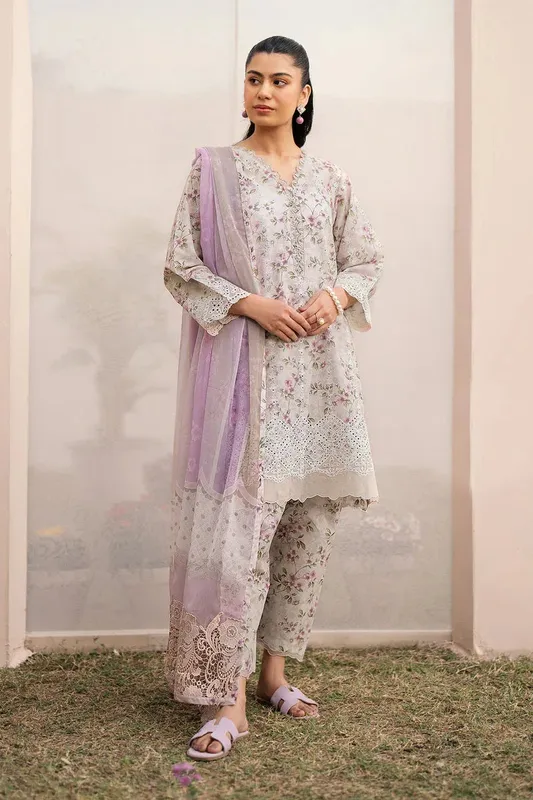 Baroque Luxury Pret 24 Grey Organza – view 1 – Poshaq