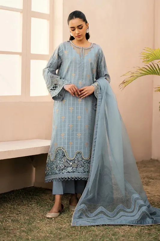 Baroque Luxury Pret 24 Blue Jacquard – view 1 – Poshaq