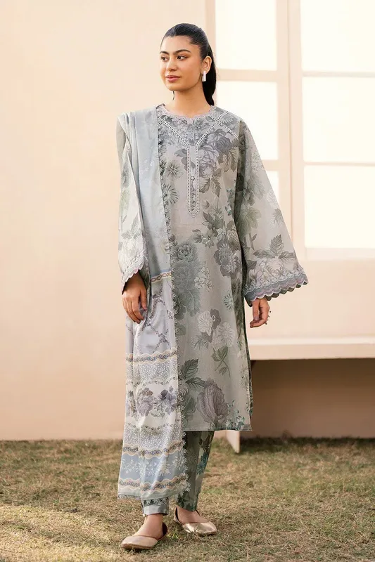 Baroque Luxury Pret 24 Grey Organza – view 1 – Poshaq