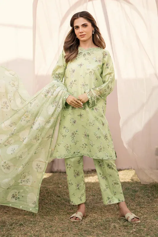 Baroque Luxury Pret 24 Olive Organza – view 1 – Poshaq