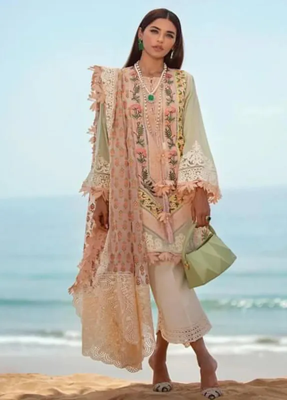 Crimson Embroidered Lawn Suit light peach pink Cambric – view 1 – Poshaq