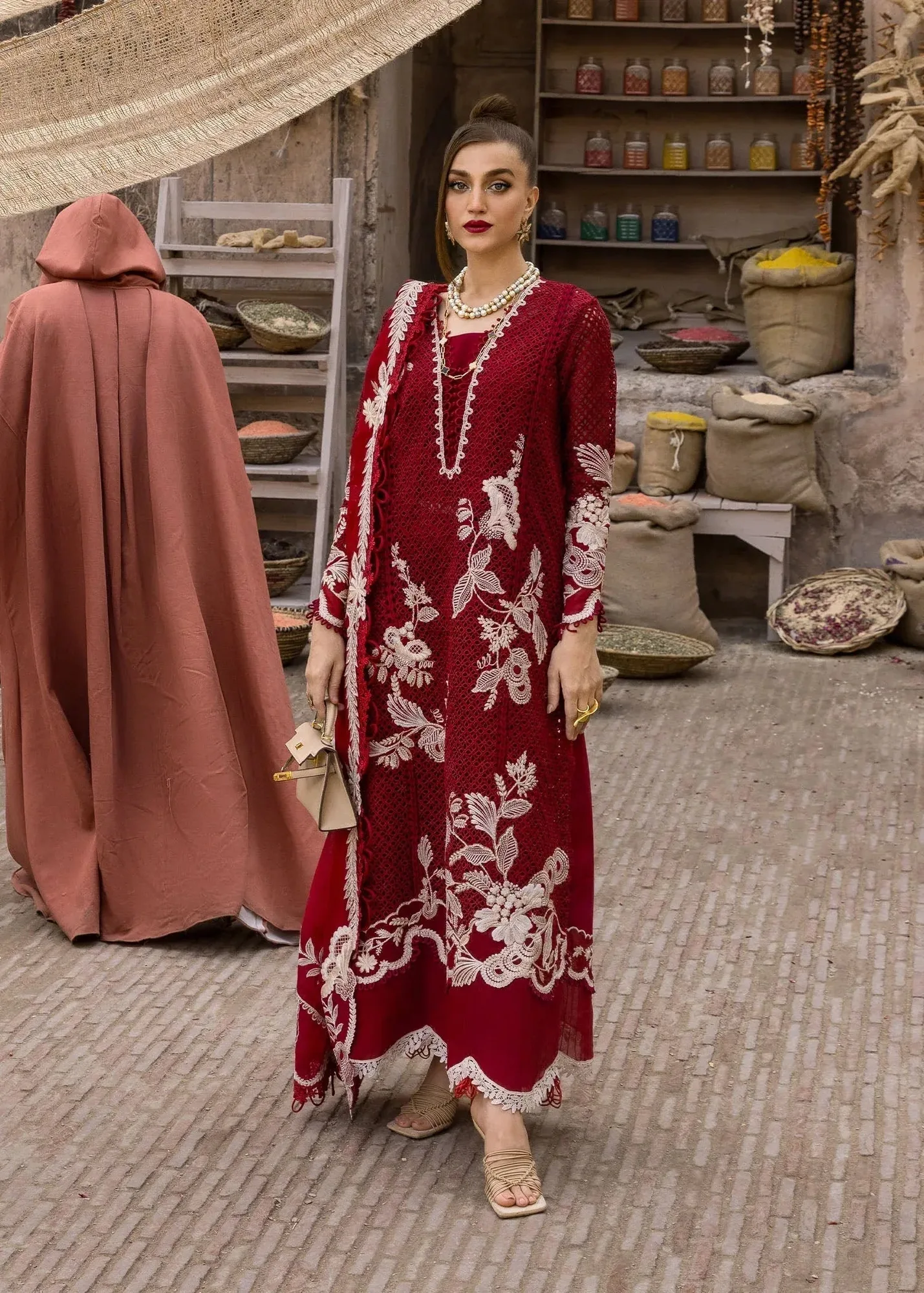 Crimson Tasawar 25 Red Georgette – view 1 – Poshaq