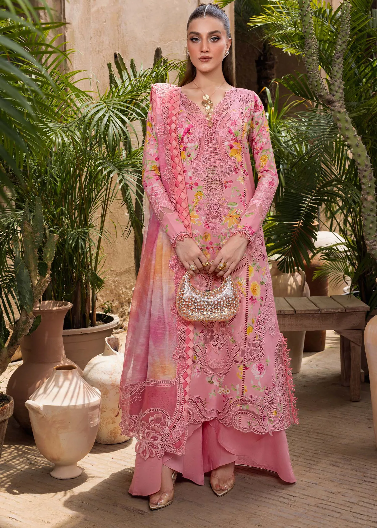 Crimson Tasawar 25 Rose Pink Organza – view 1 – Poshaq